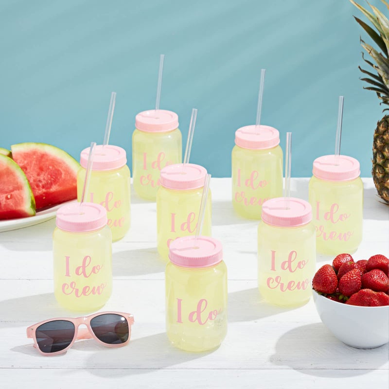 Sparkle and Bash I Do Crew Bachelorette Cups with Lids & Straws - Leak-Proof Bachelorette Party Accessories - Reusable Bridal Party Cups for Bridesmaid Gifts - Pink, Pack of 12, 18 oz - Image 3